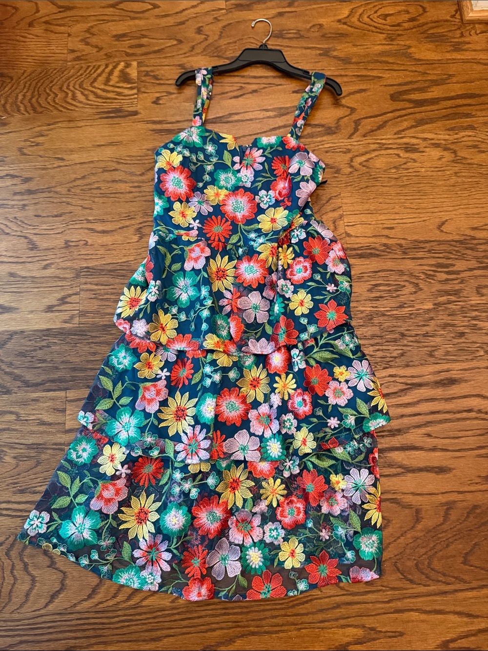 Kensie Navy Floral Tiered Sundress with Multicolor Blooms